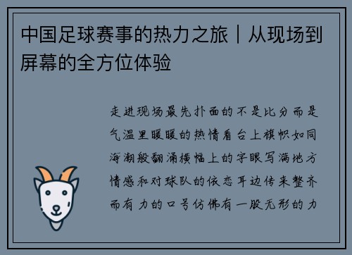 中国足球赛事的热力之旅｜从现场到屏幕的全方位体验